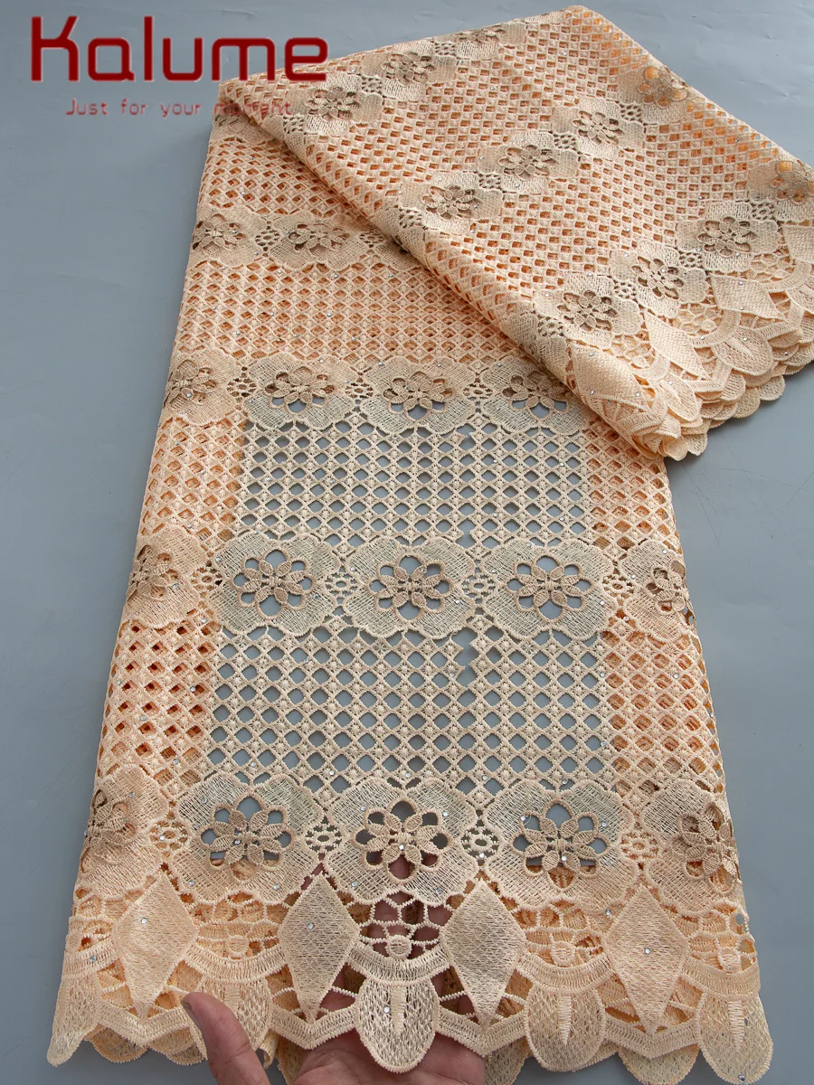 African Guipure Lace Fabric 2025 High Quality Lace 5 Yards Embroidery Nigerian Cord Lace Fabric For Evening Party Dresses F4086