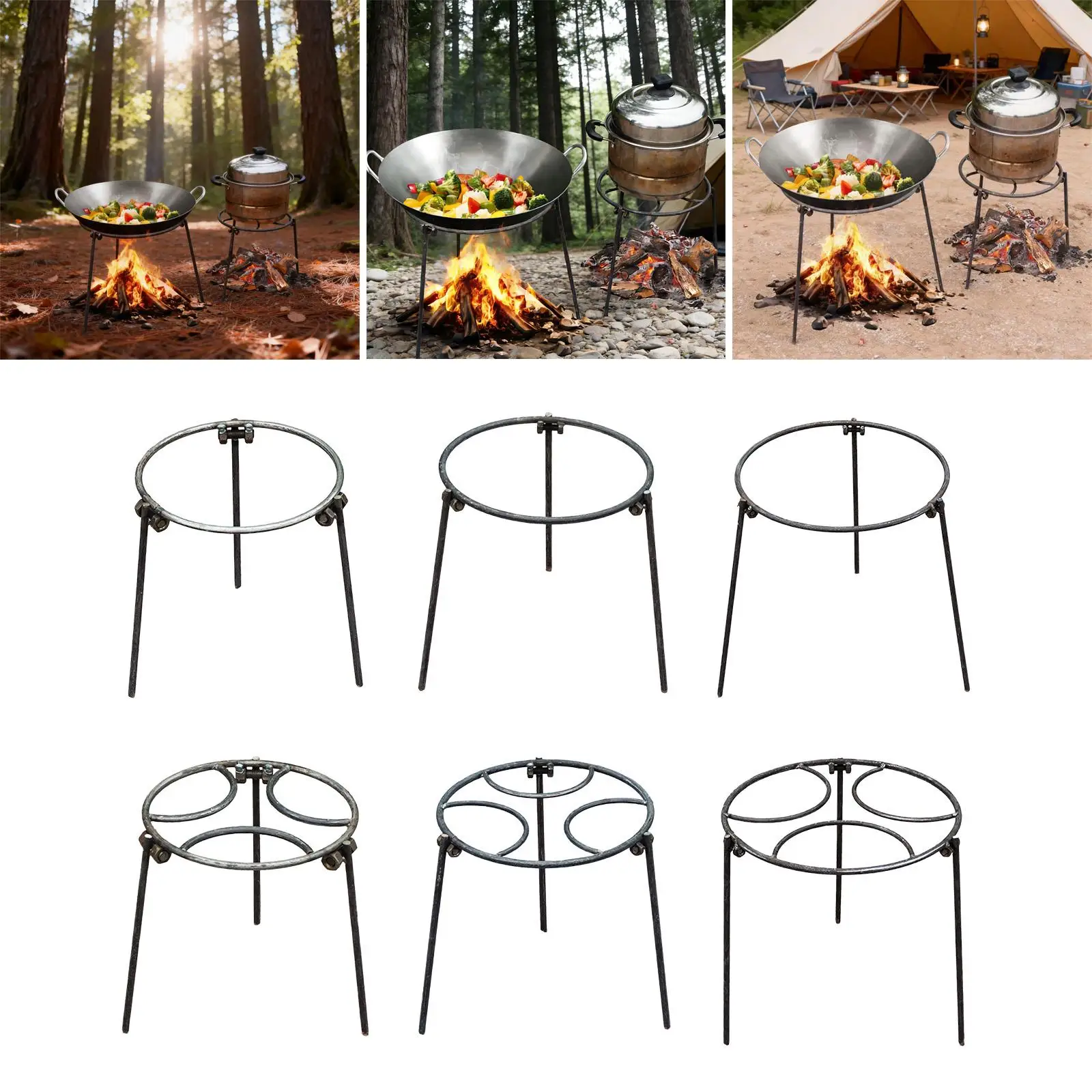 Campfire Tripod,Dutch Oven Multipurpose Woks Holder,Open Fire Cooking Stand Folding Camping Grill for Backyard Grilling BBQ Lawn
