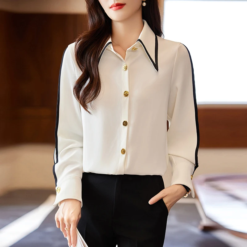 NAVIU White Shirt Women Fashion High End New 2023 Autumn Temperament Professional Formal Blouses Office Lady Work Tops