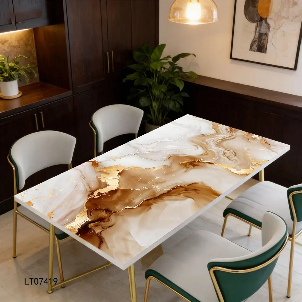 European Style Abstract Fluid Print Dining Table Stickers Self-adhesive Waterproof Kitchen Countertop Decoration Stickers view 3
