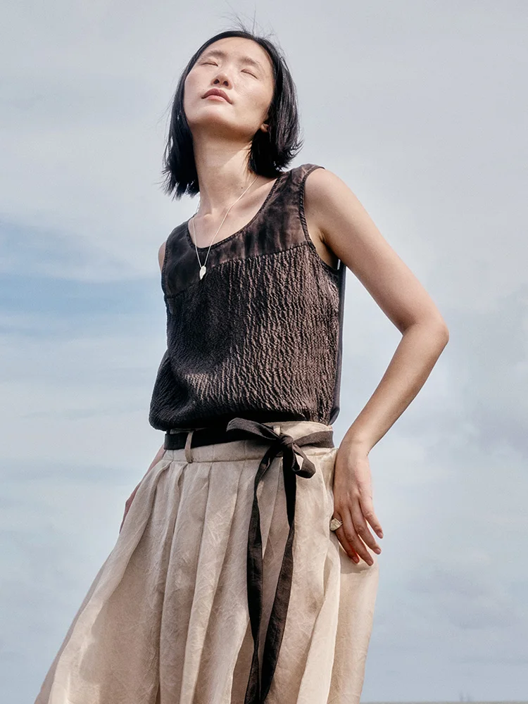 

Original Design Silk Vest Women's Summer Faionable Folded Splice Pure Color Front Ba Two-Way Wear Silk Top by Qixiang And...