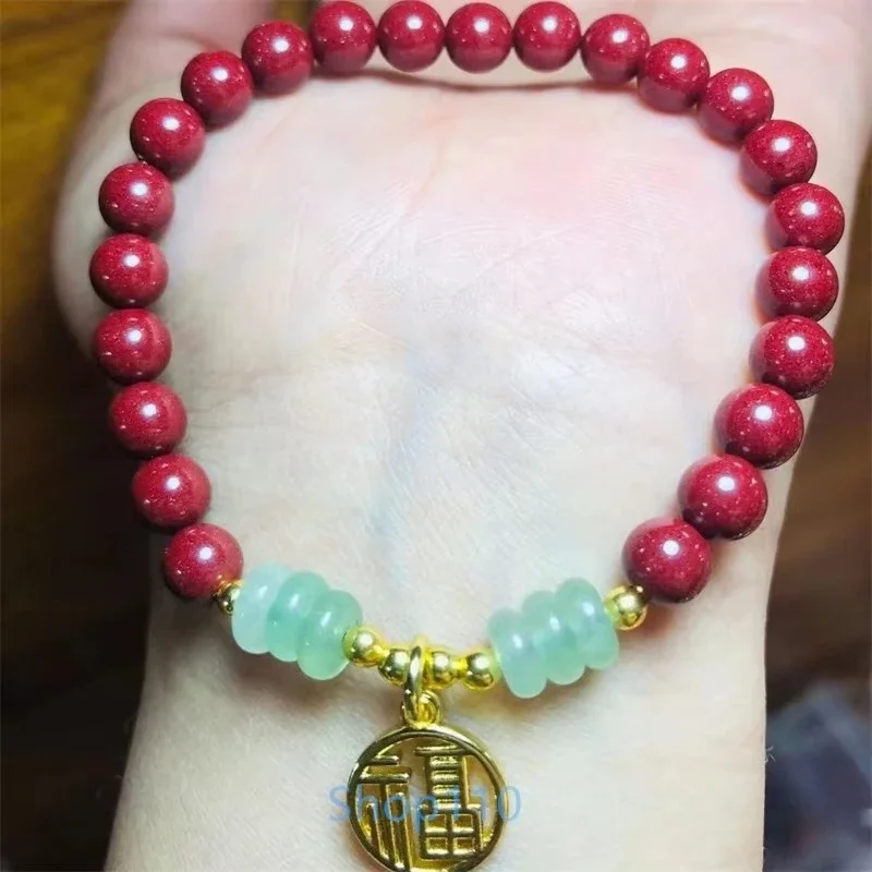 Original Ore Purple Gold Sand Bracelet Female Blessing Cinnabar Amulet Bracelet Gift Beads 6mm,8mm Jade Jewerly Cinnabar Beads