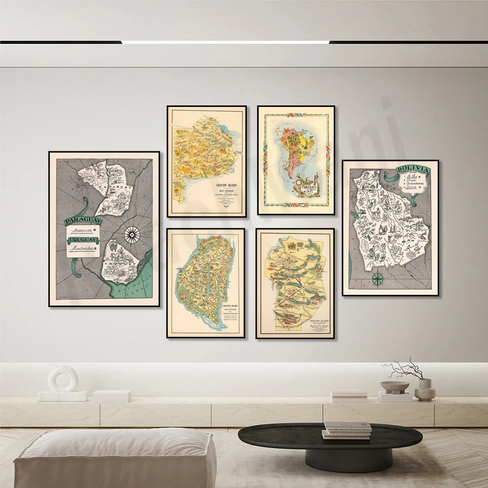 Peru, Chile, Buenos Aires, Brazil, Colombia, Ecuador, Bolivia Paraguay and Uruguay map, Argentina, South America old map poster