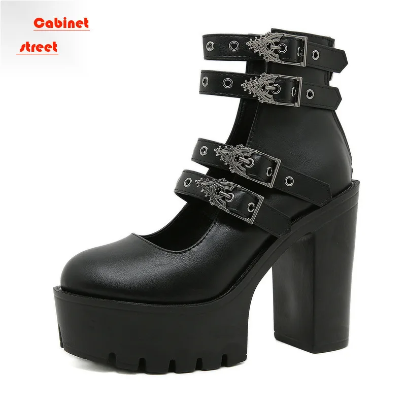 

New Alien Punk Rivet Buckle Super Thick Heel Waterproof Platform Personalized Fashion Women's Shoes Sexy High Heels Women Pumps