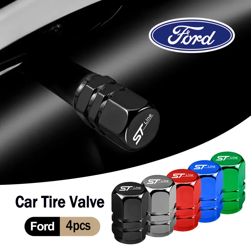 4 Uds tapas de válvula de neumático de coche emblema tapa de Metal a prueba de polvo para Ford STLine Edge Explorer Transit Ranger Kuga F150 MK7 Fusion Taurus MAX