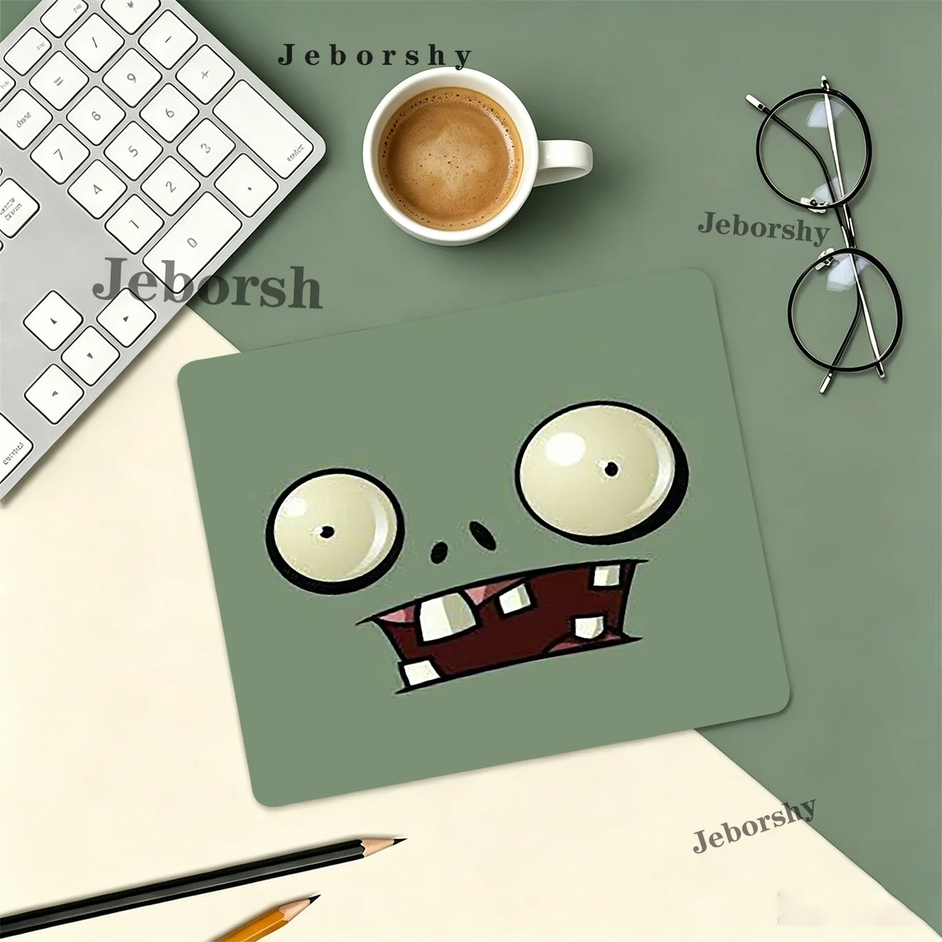 Cute Cartoon Green Zombie Face Gaming Mouse Pad, Small Non-Slip Desk Mat, Waterproof for Gaming, Office & Home Use
