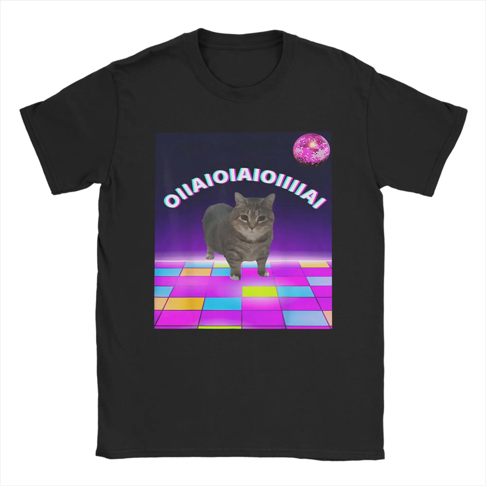 OIIA OIIA Spinning Cat Meme, camisetas para hombre, baile disco, camisetas novedosas de moda, camisetas de manga corta con cuello redondo, ropa de algodón para adultos