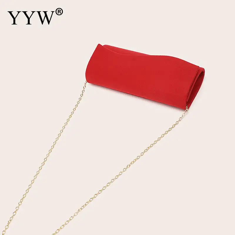 Simple Solid Color Satin Clutch Handbag for Women Elegant Envelope Clutch Bags Metal Chain Crossbody Shoulder Messenger Purse