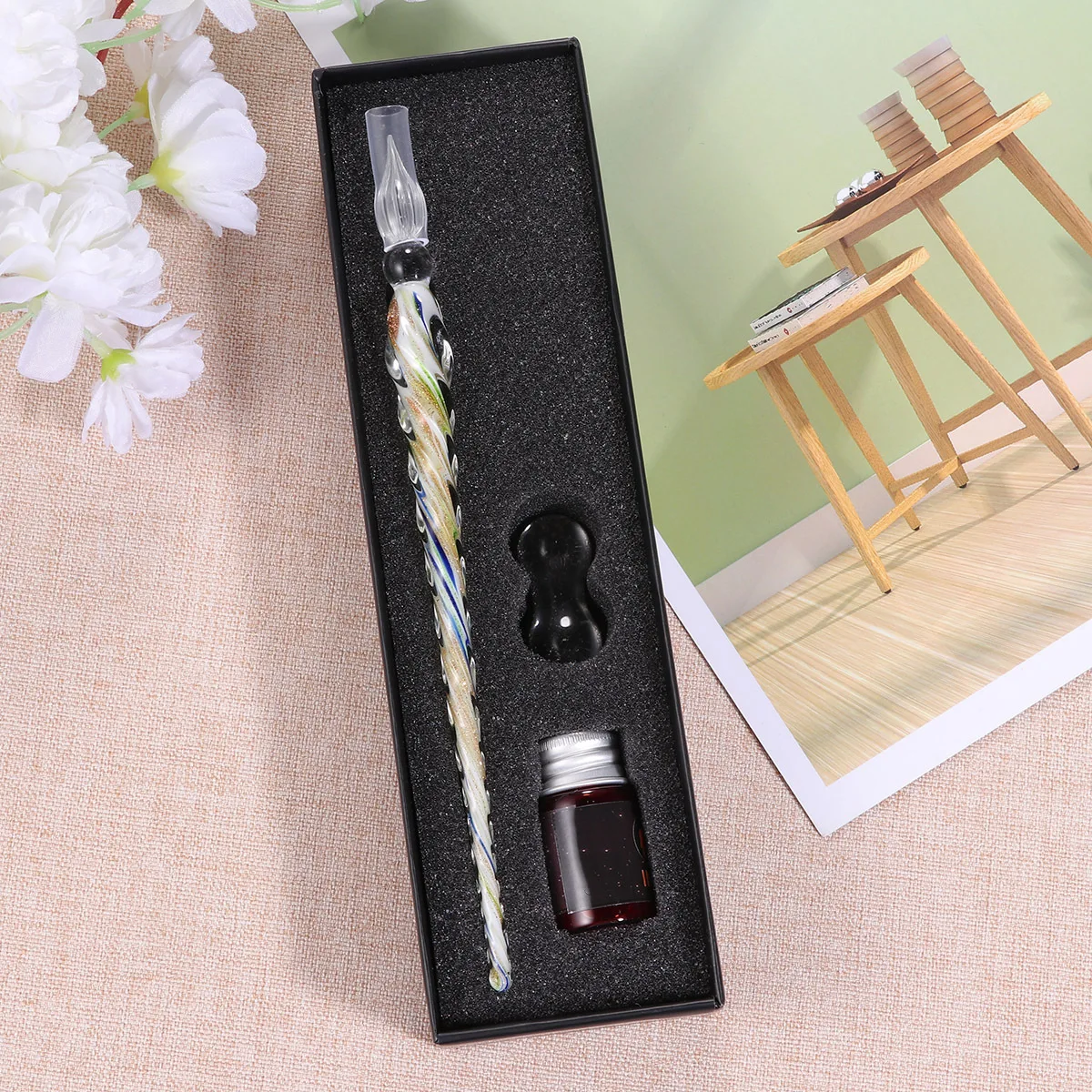 

3Pcs Star Glass Pen Set Handmade Crystal Fountain Pens Transparent Enamel for Writing Drawing Art Unique Ink Gift Pen