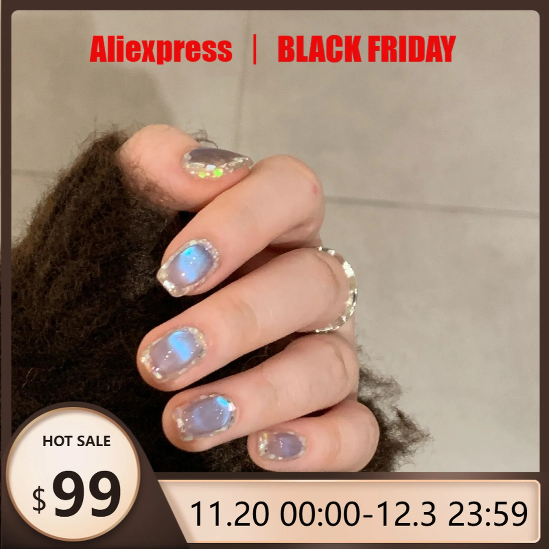 

10pcs/set Blue Translucent Cat's Eye Short Pure Handmade Wear Nails Summer Beans Nail Art Patches Fake Nails for Women and Girls