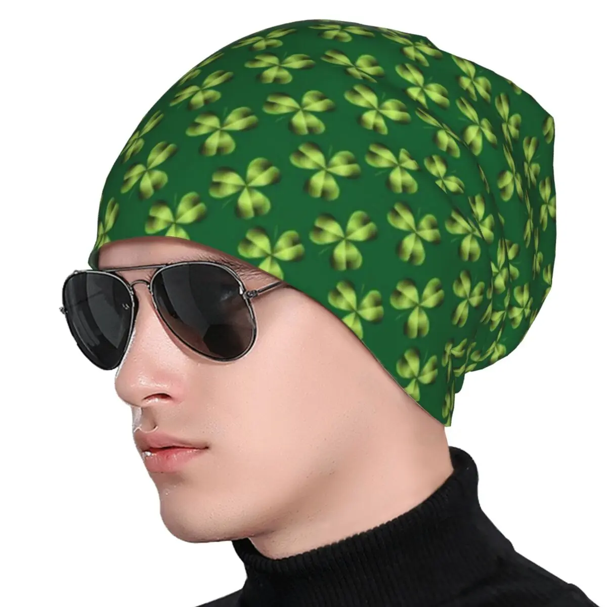 Shamrock Print Beanie Hats Three Leaf Clover Knit Hat Gym Elastic Men Women Caps Autumn Graphic Street Bonnet Hats Birthday Gift