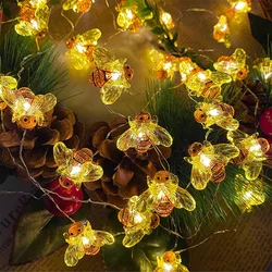 8 Modes 40LED Bee String Lights USB/Battery Powered with Remote Control Waterproof Garland Lamp for Party Decor Fence Patio