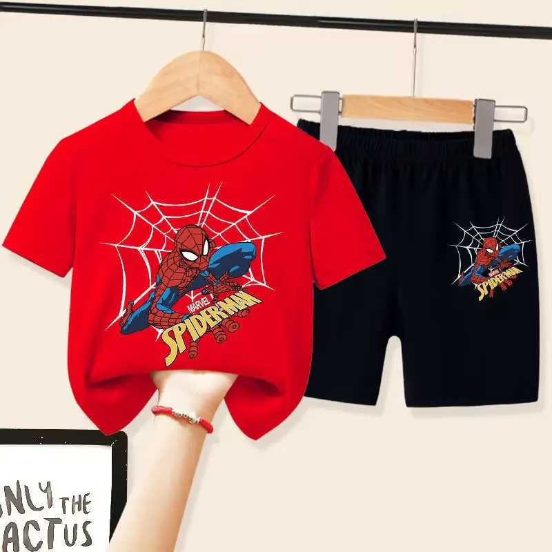 Conjunto de camisetas de Spider-Man para niños, pantalones cortos de manga corta para bebé, trajes para niños, regalos para niños, tendencia de verano