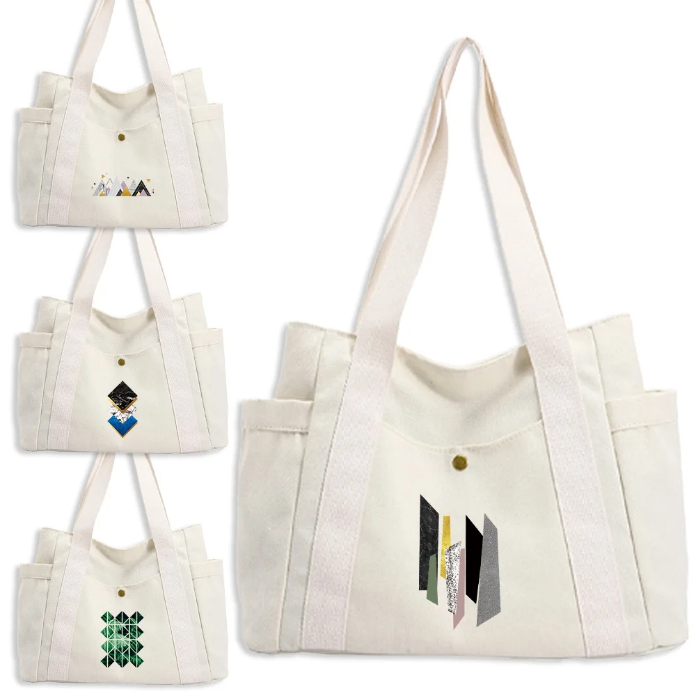 

Daily Grocery Shopping Bag Canvas Bag Large Capacity Shape Series Shopping Bags Stylish Single Shoulder Canvas Bag Commuting