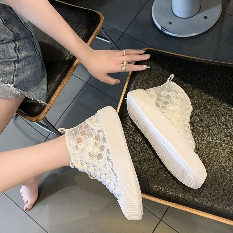 Athletic Mesh Breathable High Top Sneakers Shoes for Women Lace Up Woman Footwear Whit Sports New Arrival 2024 A Cotton Original