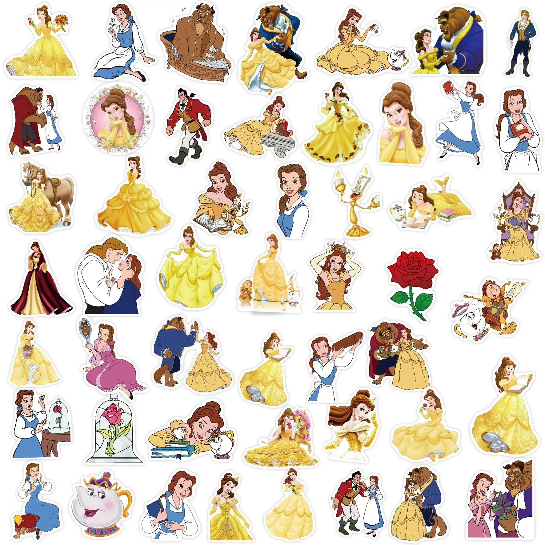 

10/50PCS Beauty and The Beast Disney Princess Stickers Exquisite DIY Toys Secret for Bottle Scrapbook Travel Bag Aesthetic Decal