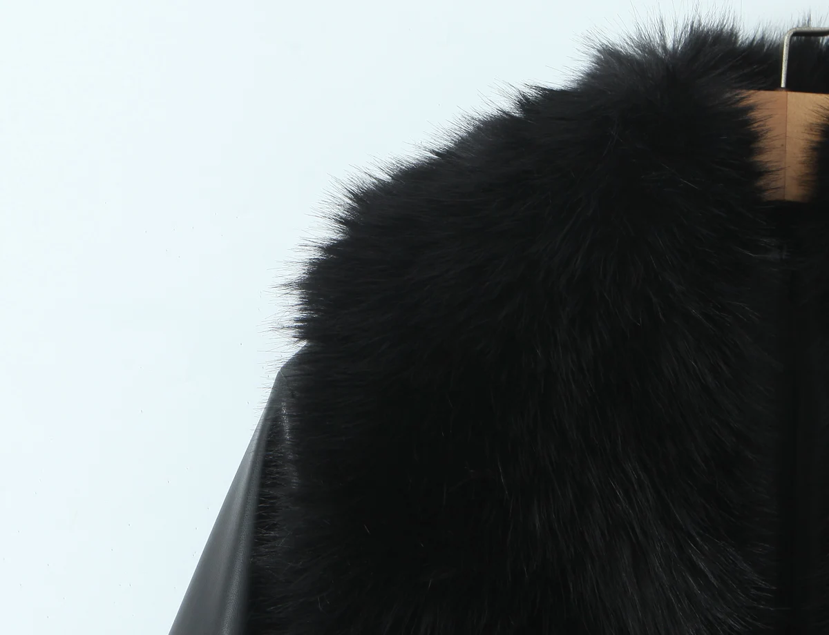 秋冬 ブラック シャギー フェイクファー ラペルカラー フェイクレザーコート レディース ボウタイ サッシュ ロングスリーブ ボタンなし ミディ丈 トレンチコート アウター