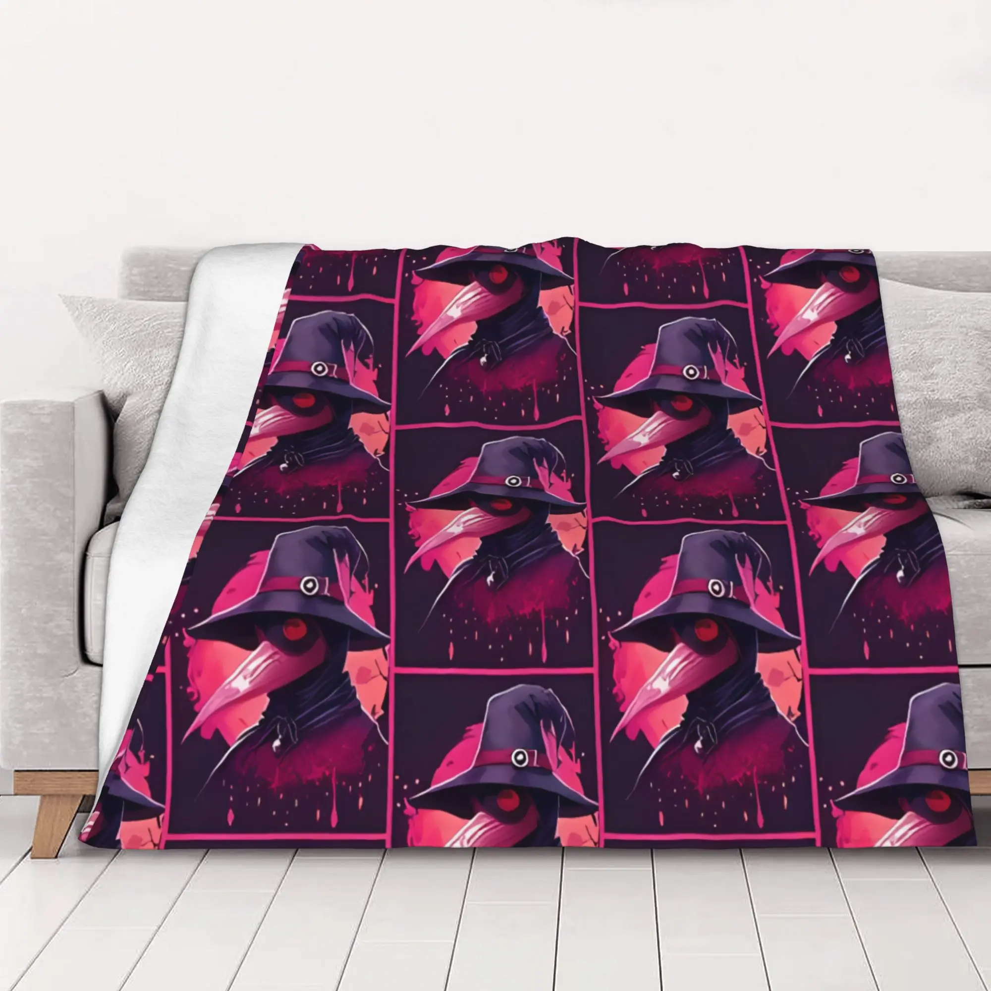 1PC home Cutecore Blood Moon  Medieval Dark Ages Plague Doctor Blanket Super Cosy Plush Home Living Room Sofa halloween