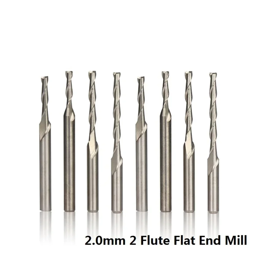 

10 pcs diameter 2.0mm 2 flute flat-end mill 3.175mm spiral rod router bit cnc micro carbide end milling cutters