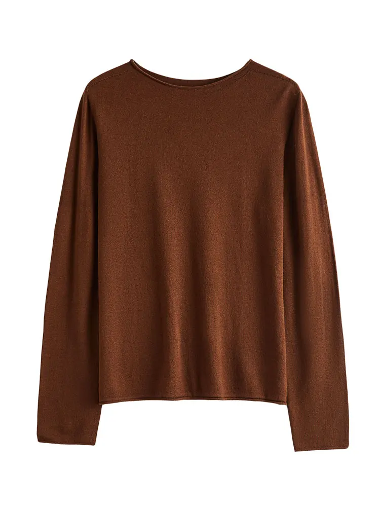 

Весенне-осенний цветной вязаный свитер для женщин с круглым вырезом, облегающий, из шерсти, модный базовый топ