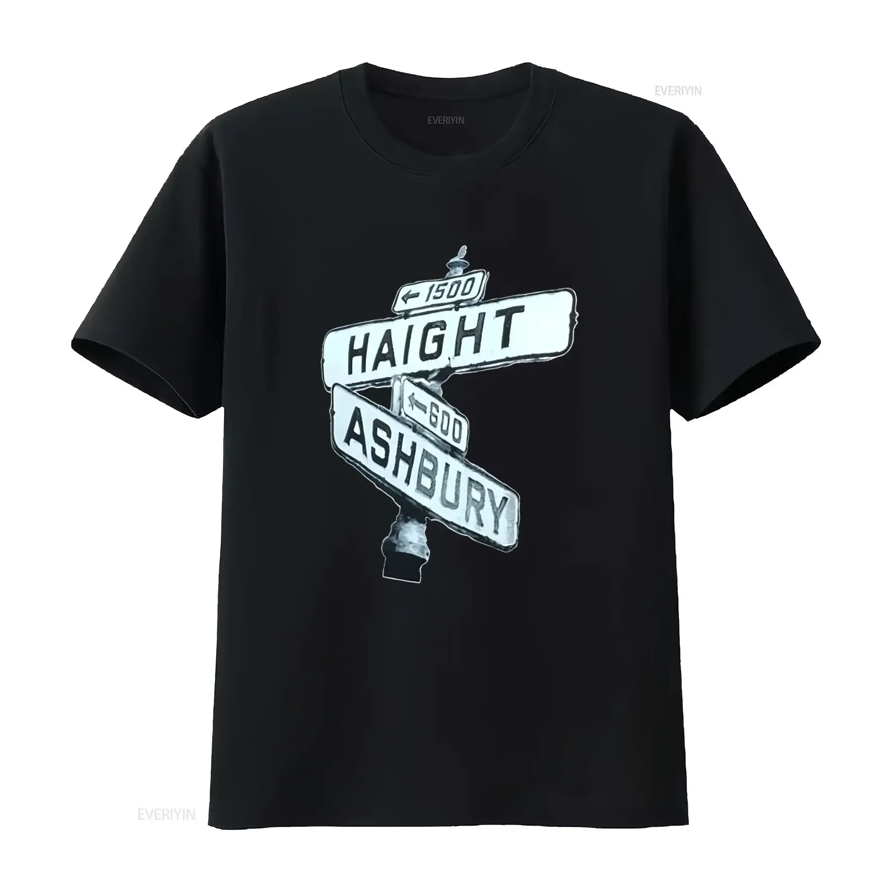 Camiseta Haight Ashbury Street Sign San Francisco, 100% Algodão Pré-Encolhido, Estampada à Mão, Vintage, Lavada, Estilosa, Streetwear