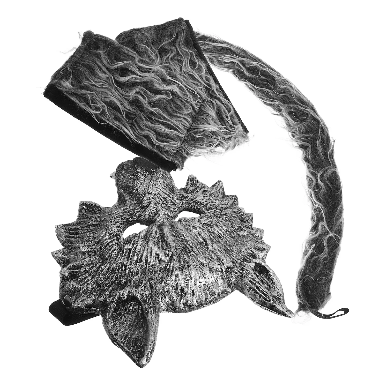 1 conjunto de fantasia de lobo, kit de cosplay elegante, fantasia de halloween, máscara completa de lobo, luvas de cauda, adereço, máscara decorativa