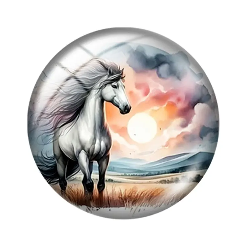 Watercolor Sunset Horse  12/18/20/25mm glass cabochon  bracelet pendant rings for jewelry demo earrings back Making findings