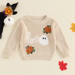 2024-05-21 Lioraitiin Toddler Boys Girls Halloween Sweater Witch Pumpkin Letter Ghost Long Sleeve Round Neck Knitted Pullover