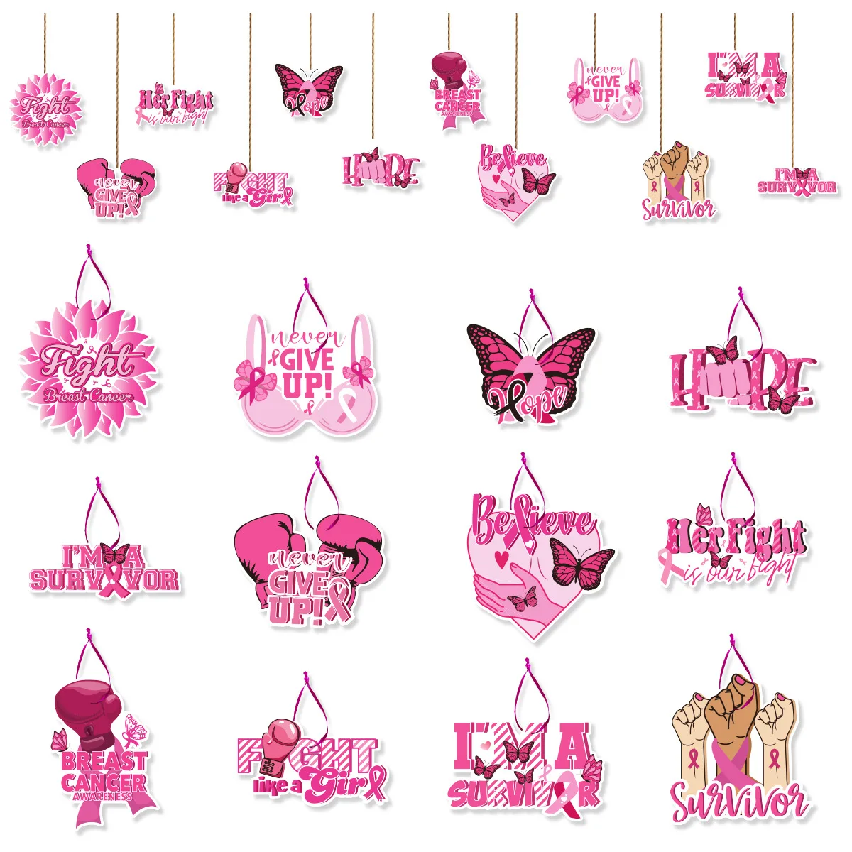 Love Breast Day Hangings, Fight Breast Cancer Tags,Breast Care Party Decoration Hanging Decoration, Gift Box Hangtag,12pcs