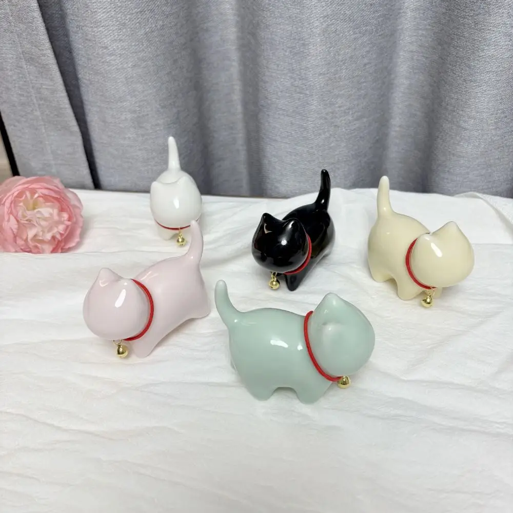 Ceramics Faceless Cat Crafts Model Modern Art Ornaments Lucky Cat Bell Figurines Handmad Luxury Style Animal Feng Shui Decor