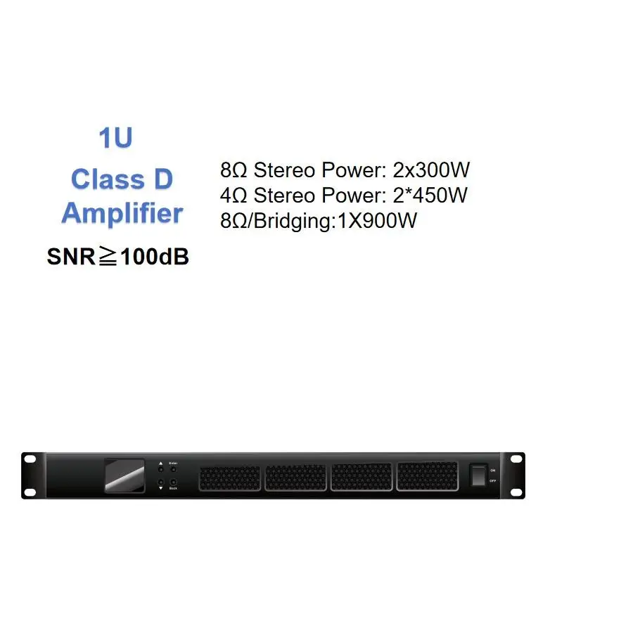 High Performance Digital Amplifier Class D Professional 2-Channel 2 * 300 W Amplifier for Ktv Home Cinema Conferences