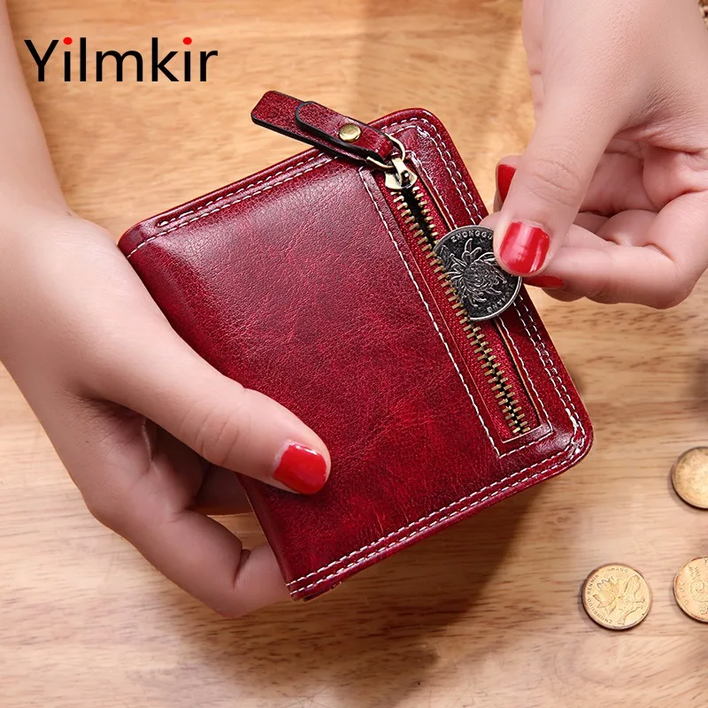 Monedero con hebilla de cuero PU, cartera corta para mujer, monedero Simple Retro, bolso de mano con cremallera a la moda para mujer, bolso para tarjetas con múltiples ranuras