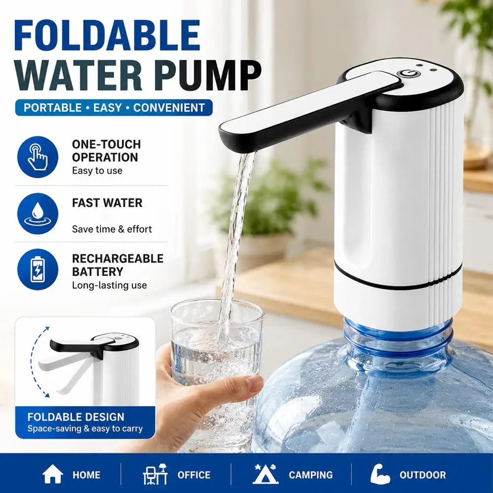 Electric Water Dispenser Pump Type-C Rechargeable Automatic Bottle Pump with Foldable Spout Portable Water Jug Dispenser