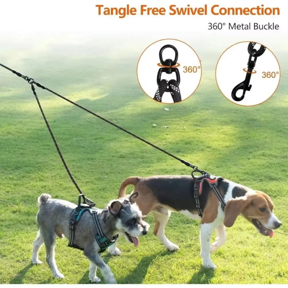 Laisse double réfléchissante pour chiens, conception sécurisée, durable et robuste, coupleur de laisse pivotant à 360°, double laisse anti-chaînage pour deux chiens, promenade en extérieur