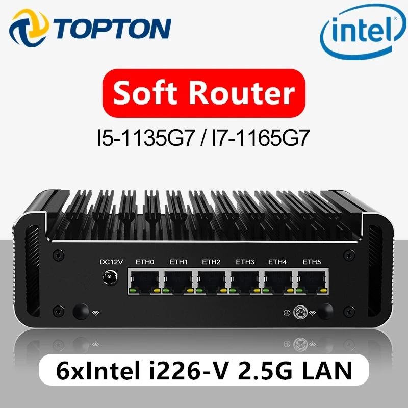 

6x i226-V 2.5G LAN 11th Gen Intel Soft Router i7 1165G7 i5 1135G7 Dual Copper Tube Heat-sink Fanless Firewall Mini PC Computer