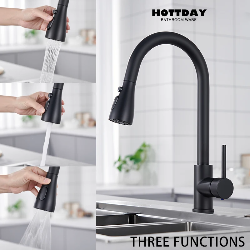 Matt Black Pull Out Mixer Hot and Cold Home kitchen sink  Faucet Two Function Single Handle  Water Taps Deck Mounted sink