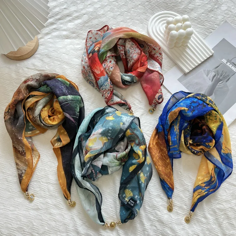 High Quality New Style Magnetic Snap Cut Flower 70cm Square Scarf All-Match Scarf Fashion Thin Type Sunscreen Shawl