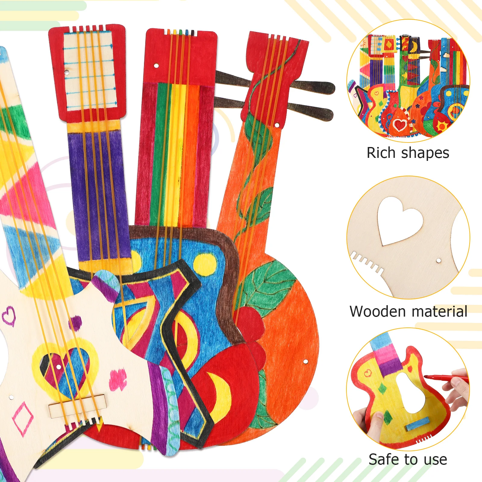 

8 Pcs Wood Guitar Cutouts Cutouts Unfinished Craft Shapes Blank Decorations for Parties Birthdays Poplar Wood Safe