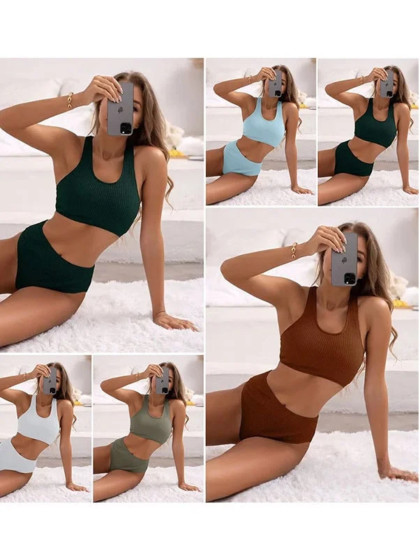 

Сексуальный раздельный купальник-бикини с высокой талией и U-образным вырезом, однотонный, новый 2026, из нейлона, женский