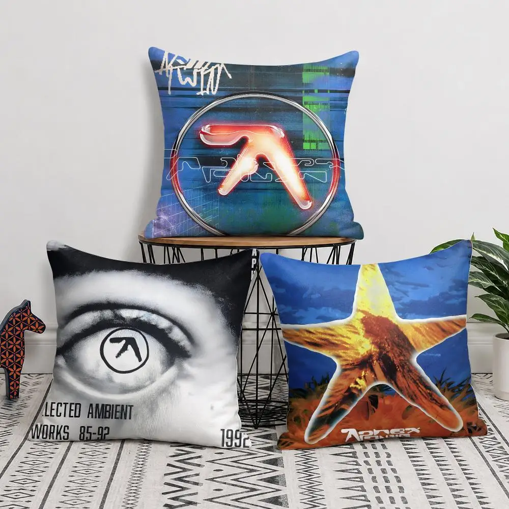 Music Band A-Aphex T-Twin Cushion Cover Double-Sided Plush Sofa Cushion Covers Organic Breathable Invisible Zipper