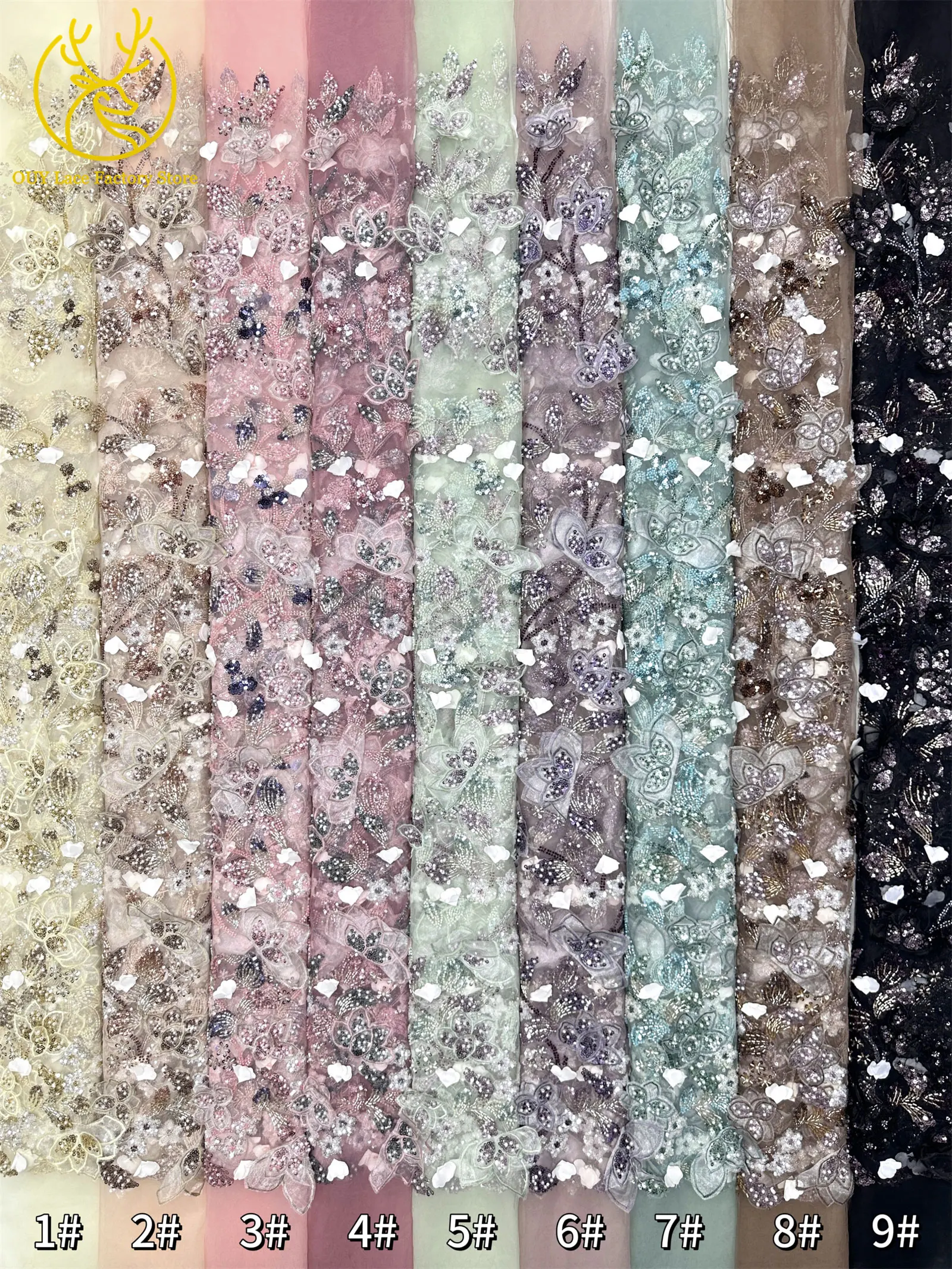 5 Yards afrikanischer 3D-Blumen-Spitzenstoff mit Perlen, 2026, hochwertiger französischer nigerianischer Stickerei-Tüllstoff zum Nähen von Hochzeitskleidern – Detail 28