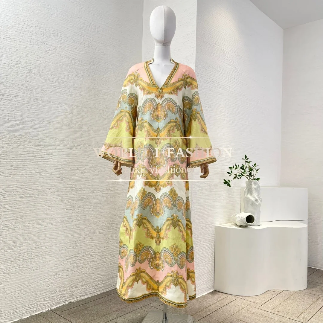 

Multi Color Paisley Print Long Sleeve V Neck Mini/ Midi Dress