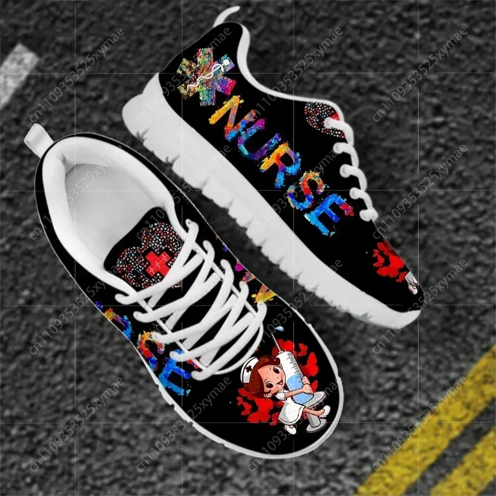 

Cute Hospital Cartoon Nurse Pattern Sneakers Shoes For Women Breathable Lace Up Flat Shoes Comfort Zapatillas