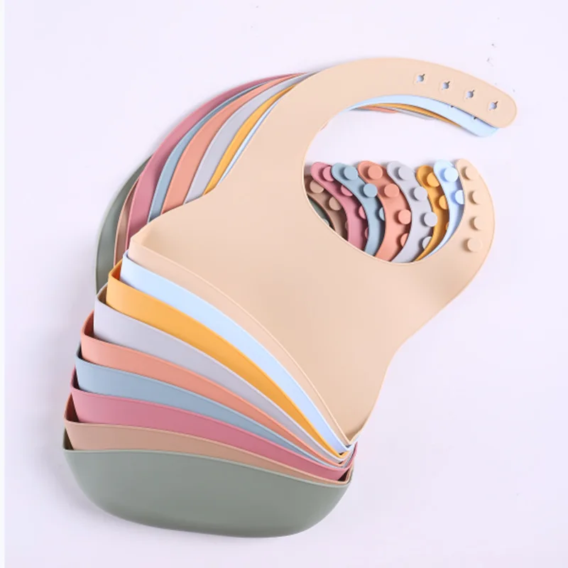 Hot Selling Baby Feeding Bib Soft Kids Feeding BPA Free Waterproof Silicone Colorful Baby Bib with Catcher