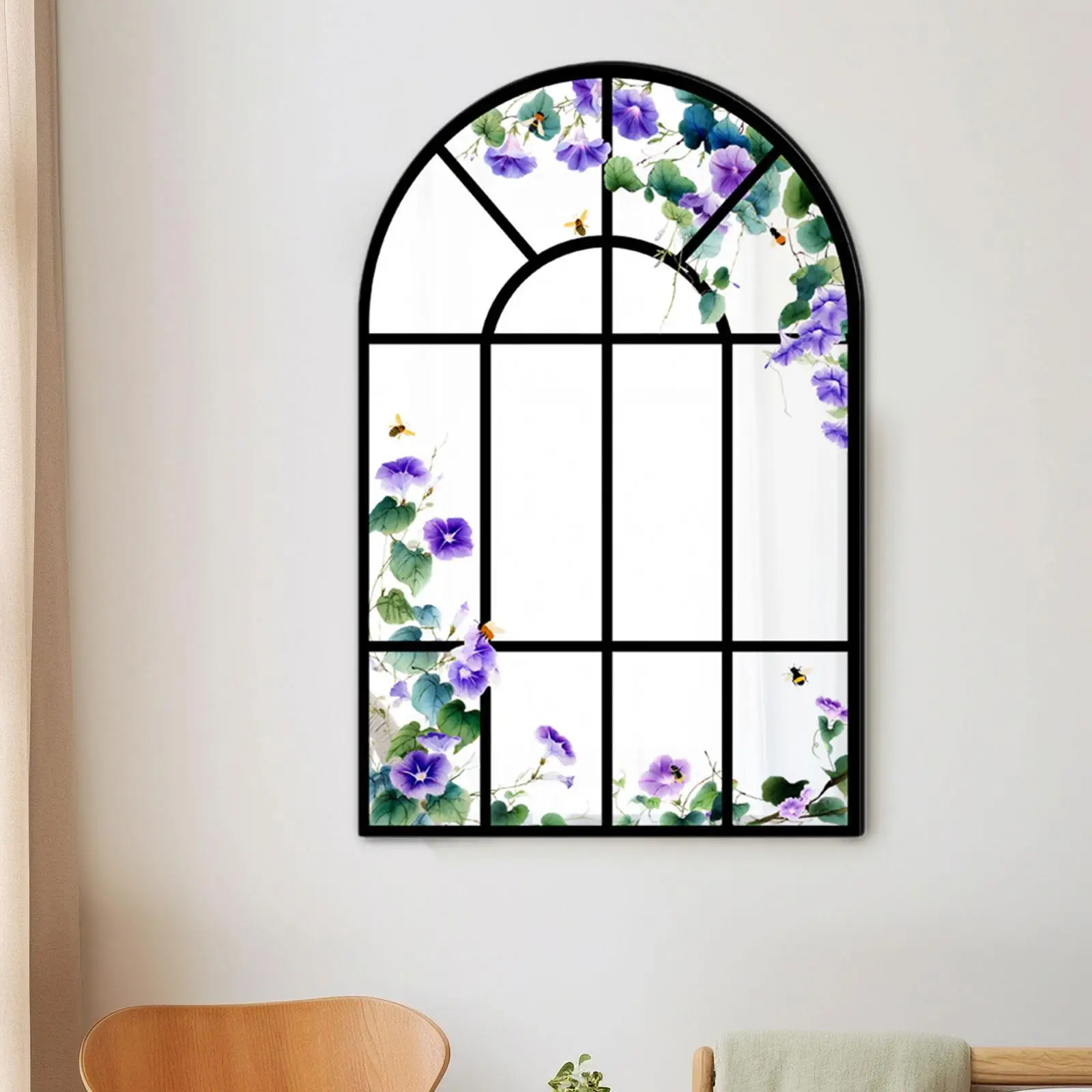Decorative Arched Wall Mirror Framed Window Design Acrylic Wood Luxury Wall Decor for House Hall and Bath