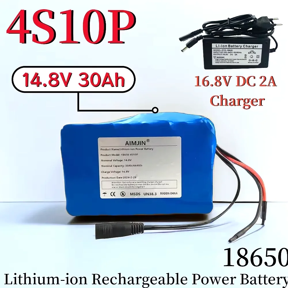 

18650 Lithium Battery Pack 4S10P 14.8V 30Ah battery with BMS for Inverter Smart Robot High-power Equipment Etc+16.8V charger