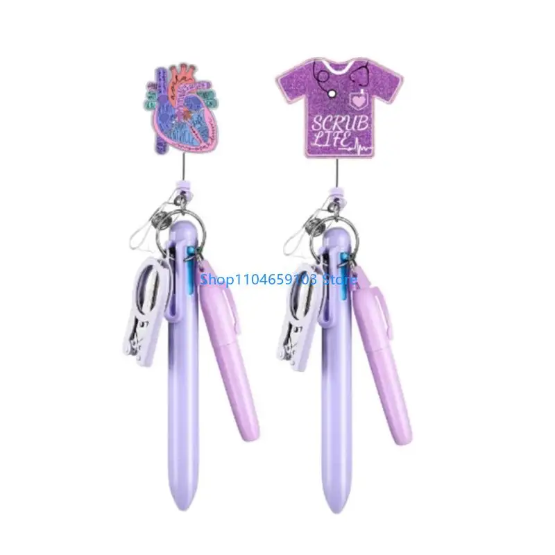 Nurse Badge Holder and Multifunctional Pen Set with Multicolor Pens Highlighter Folding Scissors For Healthcare Workers