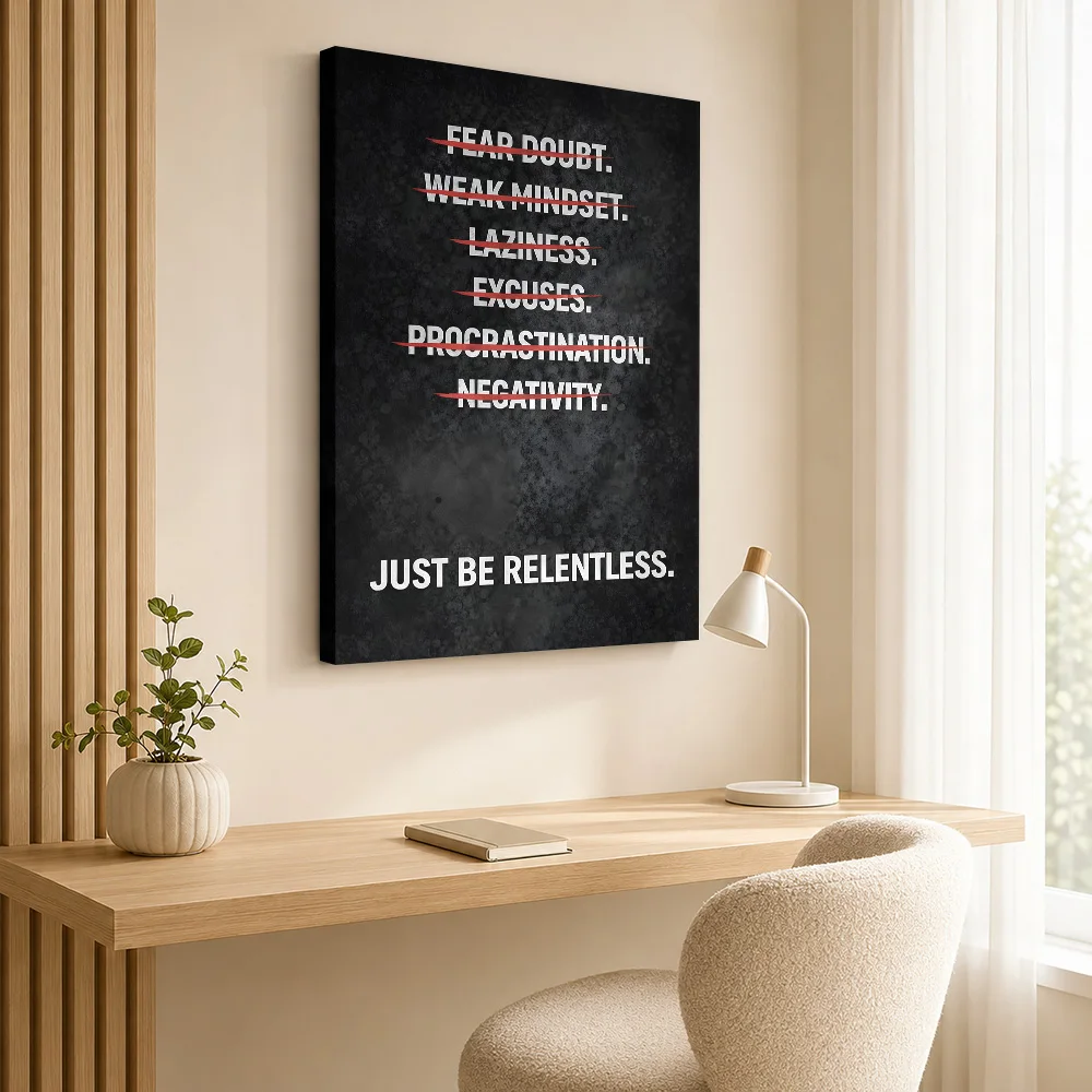 Just Be Relentless Motivational Canvas Painting Poster Custom Motivational Typography Wall Art for Bedroom Decor Ready to Hang