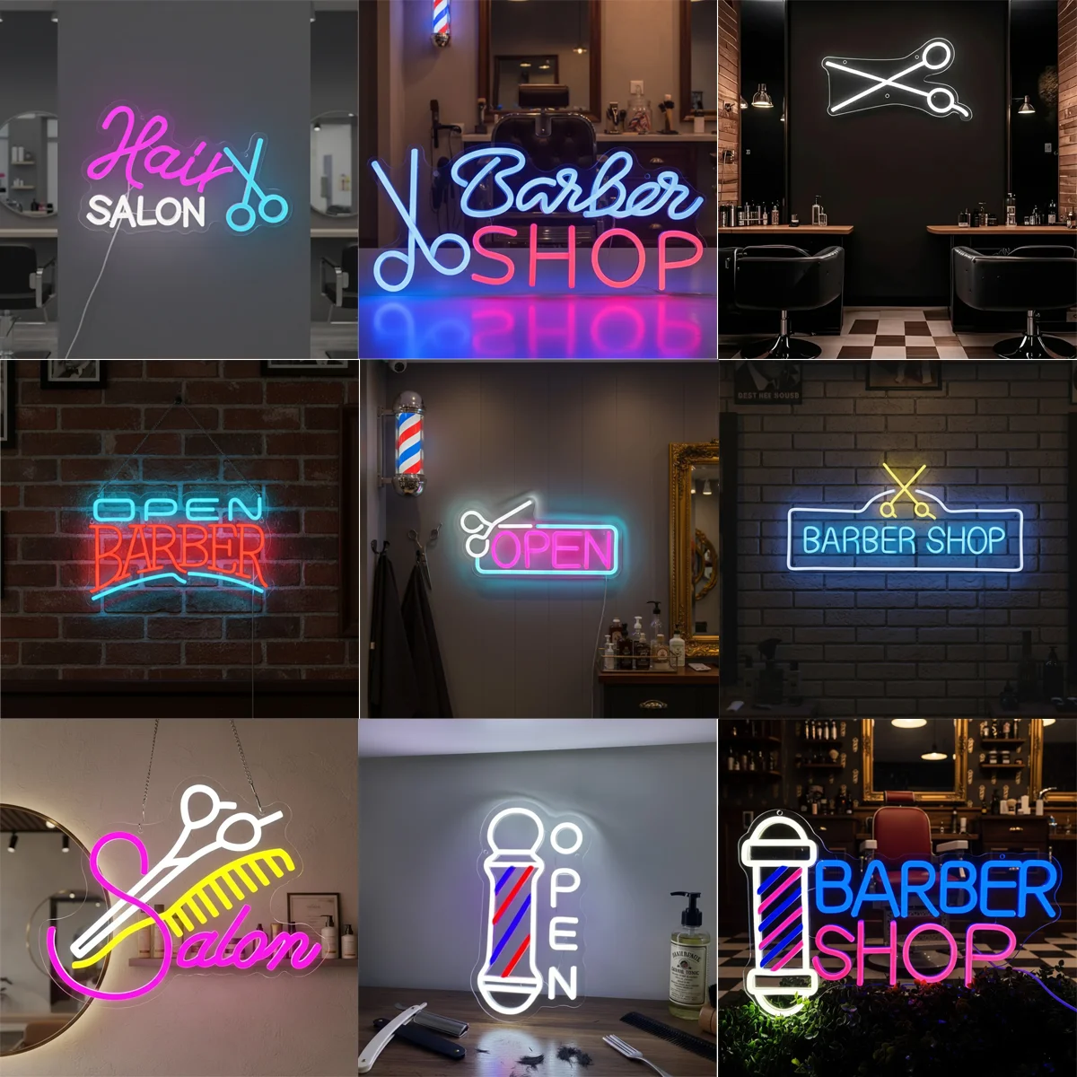 Barber Open LED Neon Sign Light Wall Mounted Display - USB Powered Decor for Barbershop Hair Salon Studio Men’s Facial Care Club
