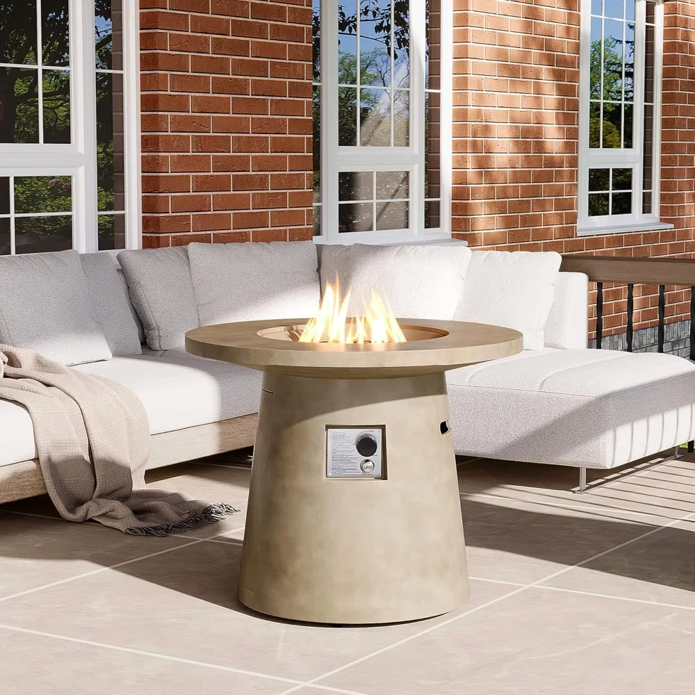 

Outdoor Fire Pit Gray Propane Fire Table, 31-inch Round Propane Fires Pit, 40,000 BTU Gas Smokeless Fires Pit, Patio Concrete